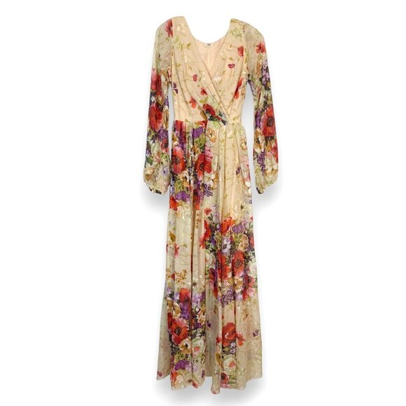 Vintage 70s Jack Bryan Maxi Dress Floral Print Chiffon Party Summer Cocktail XS - Picture 3 of 16